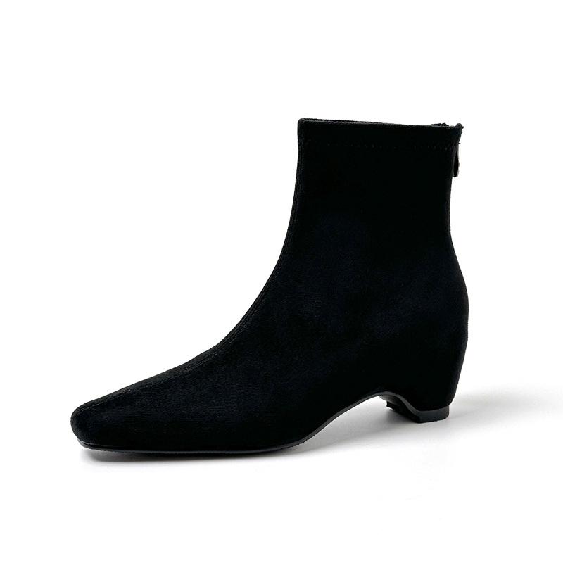 7 Cm Height Increase, Versatile Square Head Thick Heel Short Boots, Autumn and Winter New Korean Rear Zipper Elastic Thin Boots