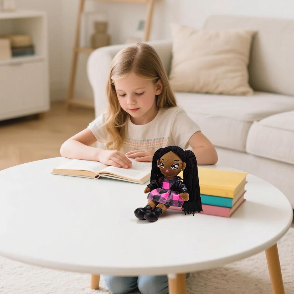 Cute Plush Toy, Long-Haired Black Girl Cartoon Doll, Figurine, Children'S Gift, Without Label