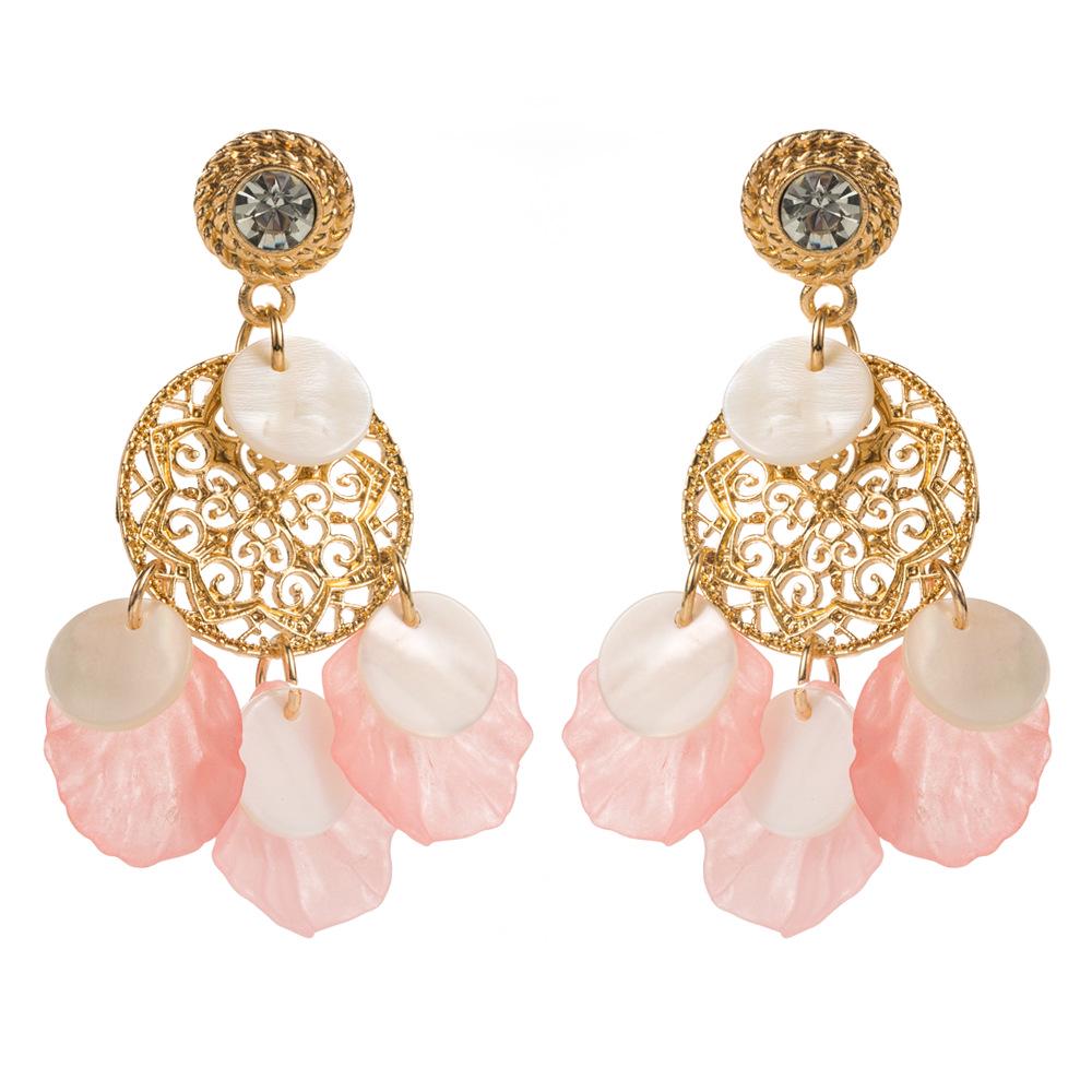 ZA Geometric Resin Long Earrings: European & American Style, Shell Pendant, High-Quality Women's Jewelry