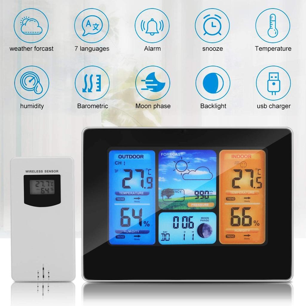 Wireless Digital LCD Weather Station Clock Calendar Thermometer Indoor Outdoor
