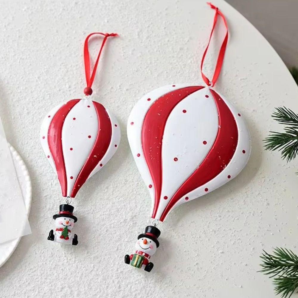 Iron Hot Air Balloon Ornament Red Green White Hanging Loop Christmas Balloon Pendant Lightweight Durable Santa Claus Pendant