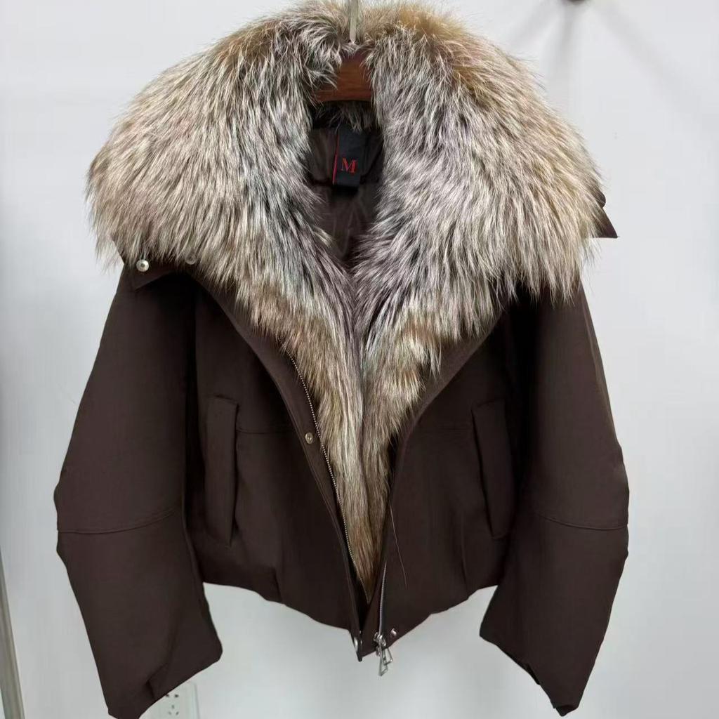 European goose down natural real fox hair big fur collar Parker down jacket women's clothing thickened warm loose coat