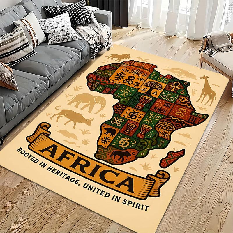 African Map with Tribal Art Suitable As a Non-slip Mat for the Living Room or Bedroom Sofa