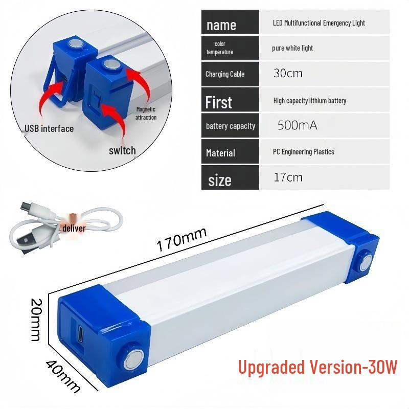 USB Rechargeable LED Emergency Tube: Magnetic Suspension for Home, Camping, and Market Lighting