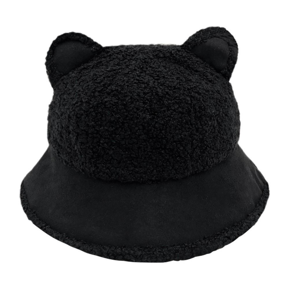 Fuzzy Faux Fur Fisherman Cap Fluffy Plush Warm Hats Cat Ear Fisherman Cap  Outdoor Wear