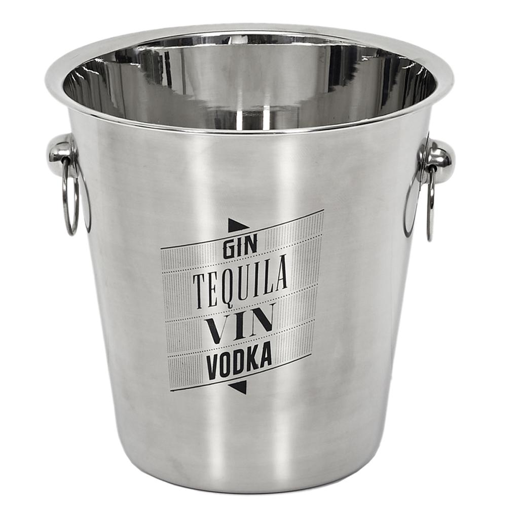 Les Trésors De Lily [A3479] - Stainless Steel Bottle Bucket / Champagne Bucket 'Gin Tequila Vin Vodka' Chrome - 22 Cm