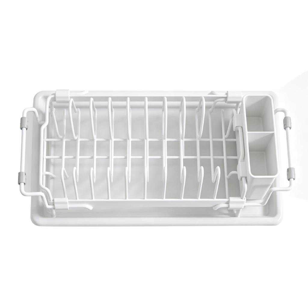 Extendable Dish Drying Rack Multifunctional Dish Drainer Kitchen Organizer Shelf with Cutlery Holder for Small