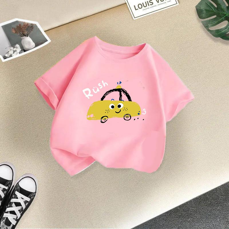 Children T-shirt Cute Animals Printed Kids 100% Cotton Tops 2-13Y Loose-fit Casual O-Neck Short-sleeve T-shirt