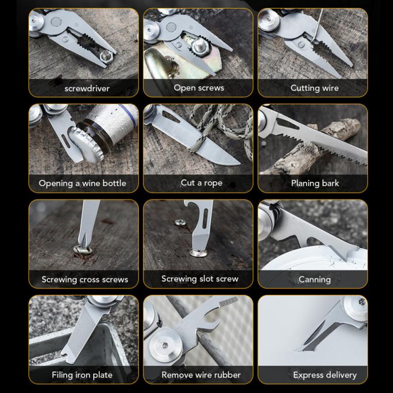 13-in-1 Edelstahl-Faltwerkzeug mit Multitool-Schlüssel, 16,5 cm