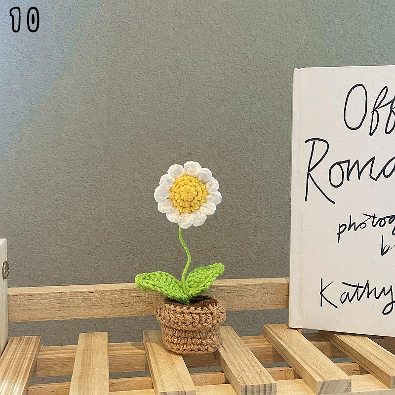 1PC Wedding Decoration Hand-woven Knitted Bouquet Knitting Flower Rose Tulips Bouquet Potted
