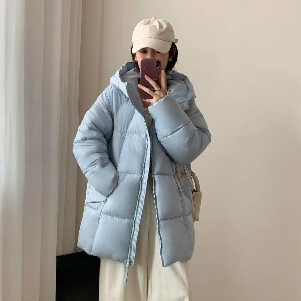 Autumn and Winter Down Padded Jacket Women's Puff Mid-length Hooded Loose Thick Warm Padded Jacket