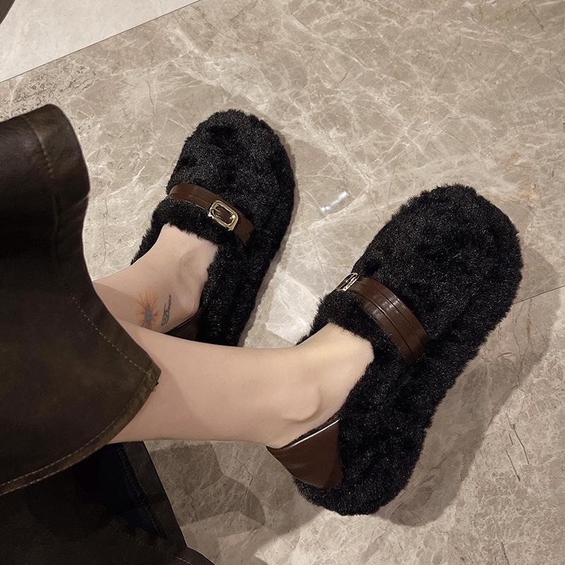 Thick-soled inner height-increasing fluffy shoes for women's outer wear 2025 new winter snow boots one-pedal evening shoes plush cotton shoes