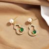High-End Chinese Style Green Jade Gourd Large Stud Earrings with Pearls