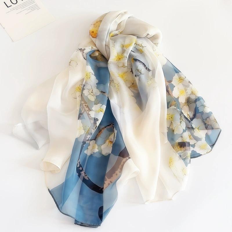 Spring Summer Women Large-size Printed Beach Shawls Muslim Hijabs Travel Thin Sunscreen Scarf/Scarves 100% Silk Beach Scarf