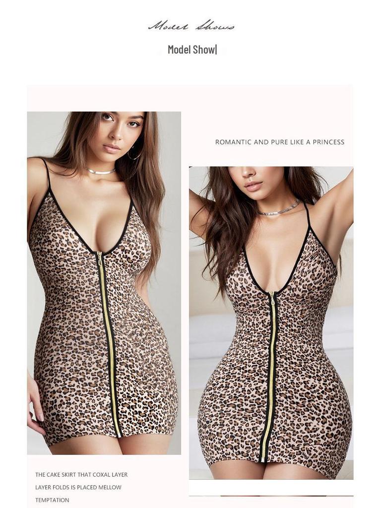 Night Princess Leopard Print Bodycon Lingerie Pajamas – Soft, Sexy, Large Size