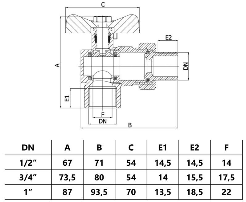 1/2" Angle Ball Water Valve With Screw Connection