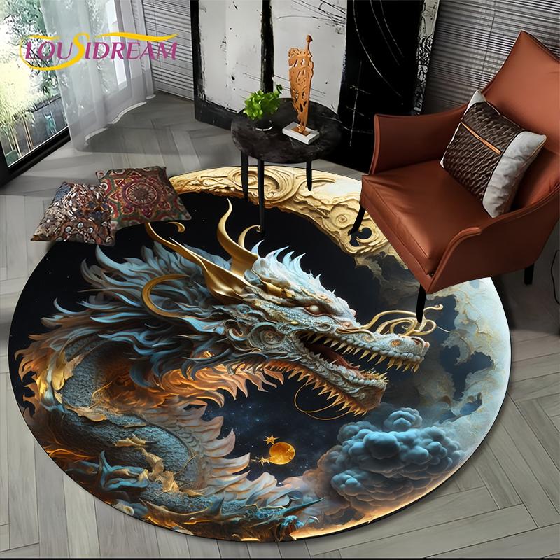 Fashion Dragon Round Carpets Living Room Bedroom Area Rug Room Bedside Chair Floor Mat Decorat Alfombra Birthday gift Poster Mat
