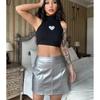 Vintage PU Leather A-Line Mini Skirt High Waist Slim Fit Versatile Party Women