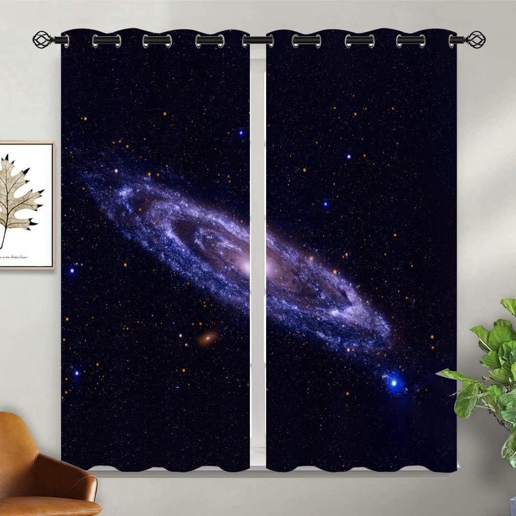 Galaxy Polozatemňovací závěsy pro dívky chlapce děti bytová dekorace galaktický vesmír psychedelický Mléčná dráha kroužky termoizolační