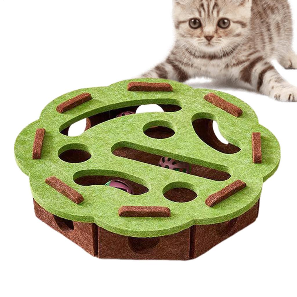 Interactive Cat Puzzle Toy with Digging Holes - Self Amusing Maze Box Bell Ball Mental Enrichment for Kittens Felt Material