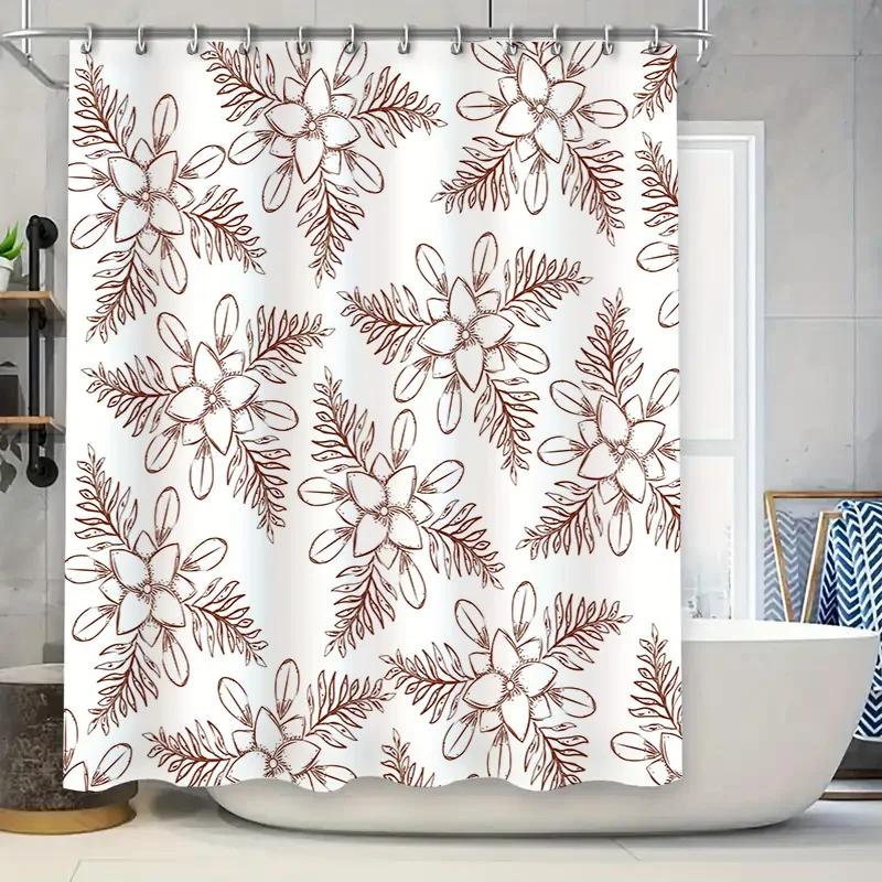 

Vintage Style Floral Shower Curtain Rustic White Design With Red Flowers For Bathroom Decor Universal Fit W60H190(CM)-1 Pcs