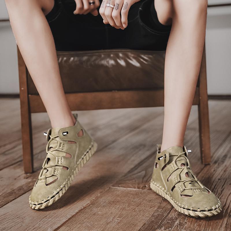 New European Station Fashion Personality Sandals Men Leather High Top Beach Shoes British Retro Casual Sandals Men