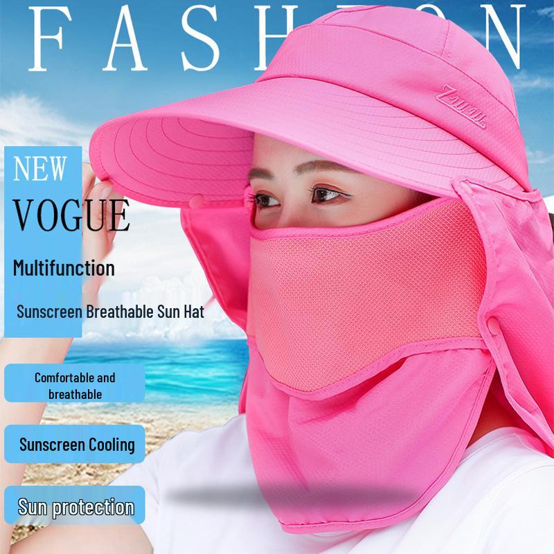 Women's Wide Brim Summer Sun Hat with UV Protection - Foldable and Face Covering for Outdoor Cycling, 2025.