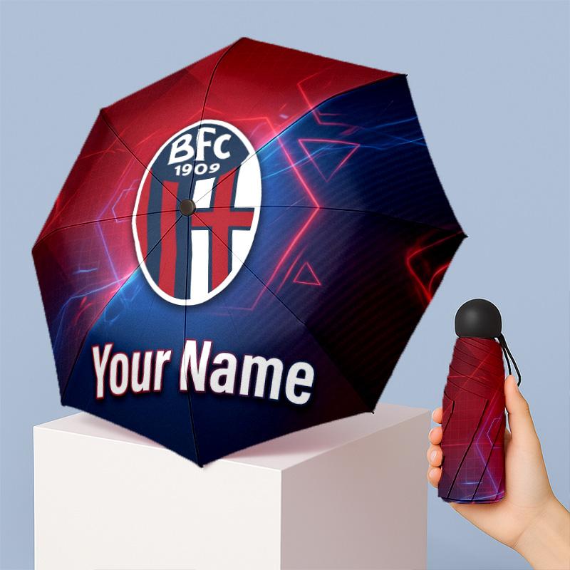 Bologna FC Manual Five Fold 8 Rib Umbrella Support Custom Text, Lightweight Travel Umbrella