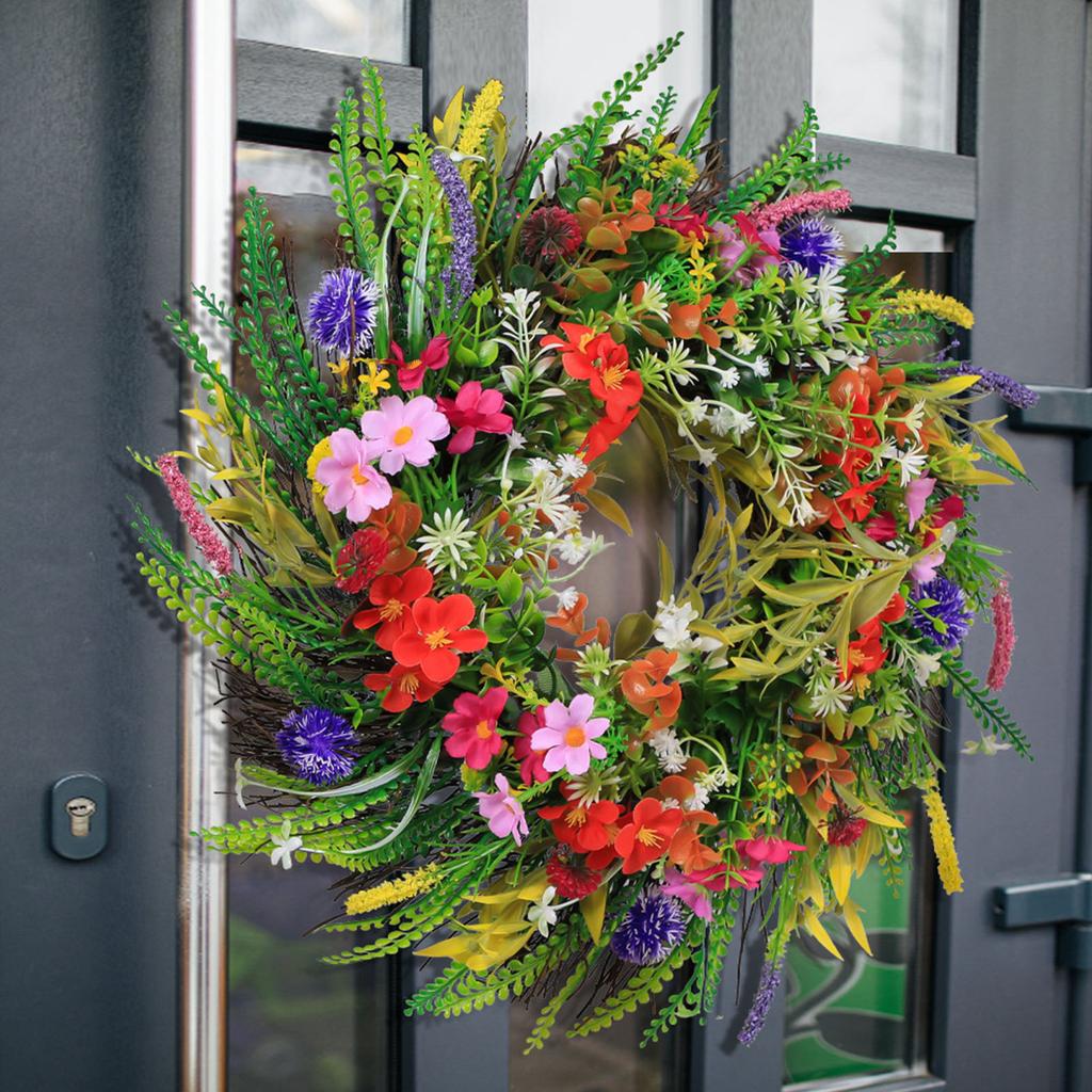 Spring Wrth Plastic Grass Front Door Artificial Flower Wrth for Outdoor Indoor Decoration 45cm