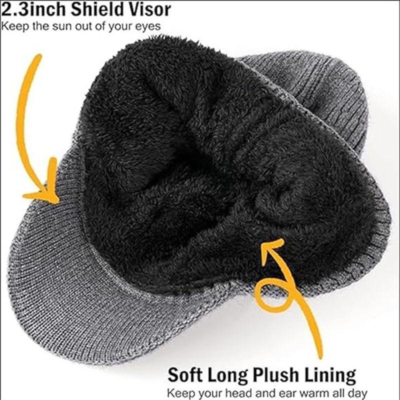 Winter Cozy Beanie with Brim and Ear Flaps Warm Cycling Windproof Knitted Hats Fashion Caps Scarf GZW