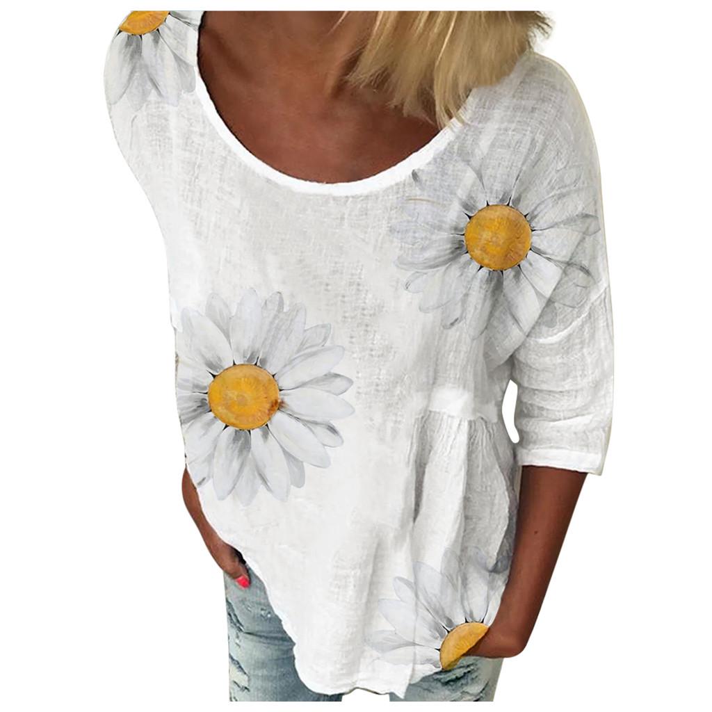 Women Casual Plus Size  Printed Loose Sunflower Tunic Shirt Blouse Tops