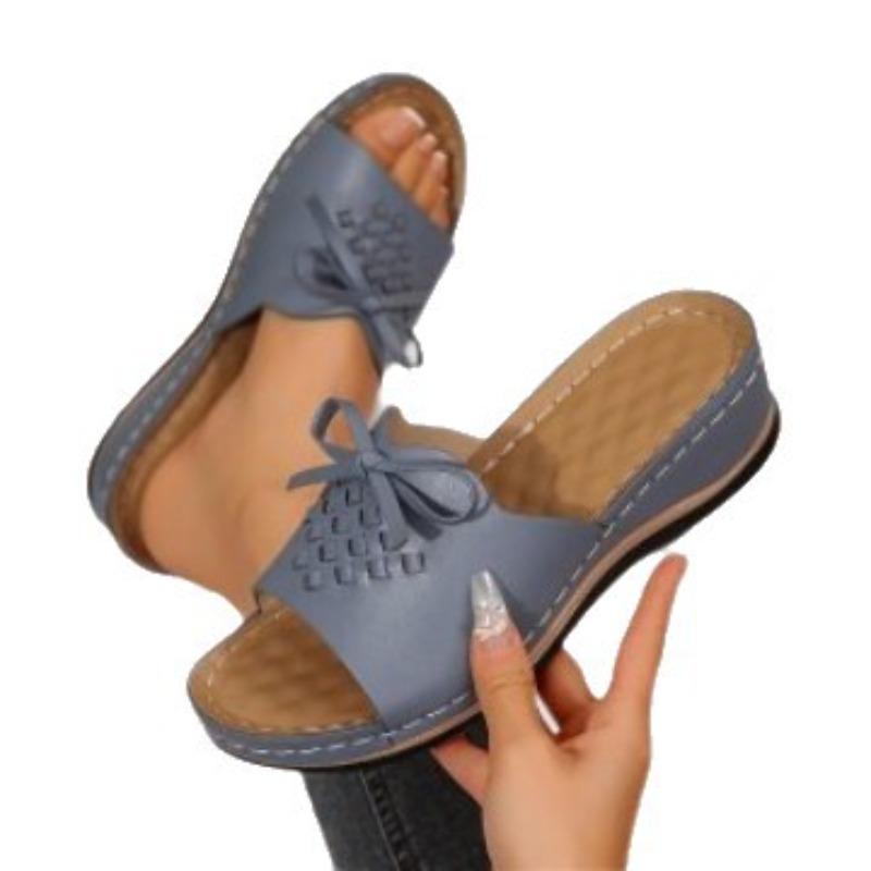 Summer new women's thick-soled slippers large size one-word with fish mouth wedge heel thick slippers