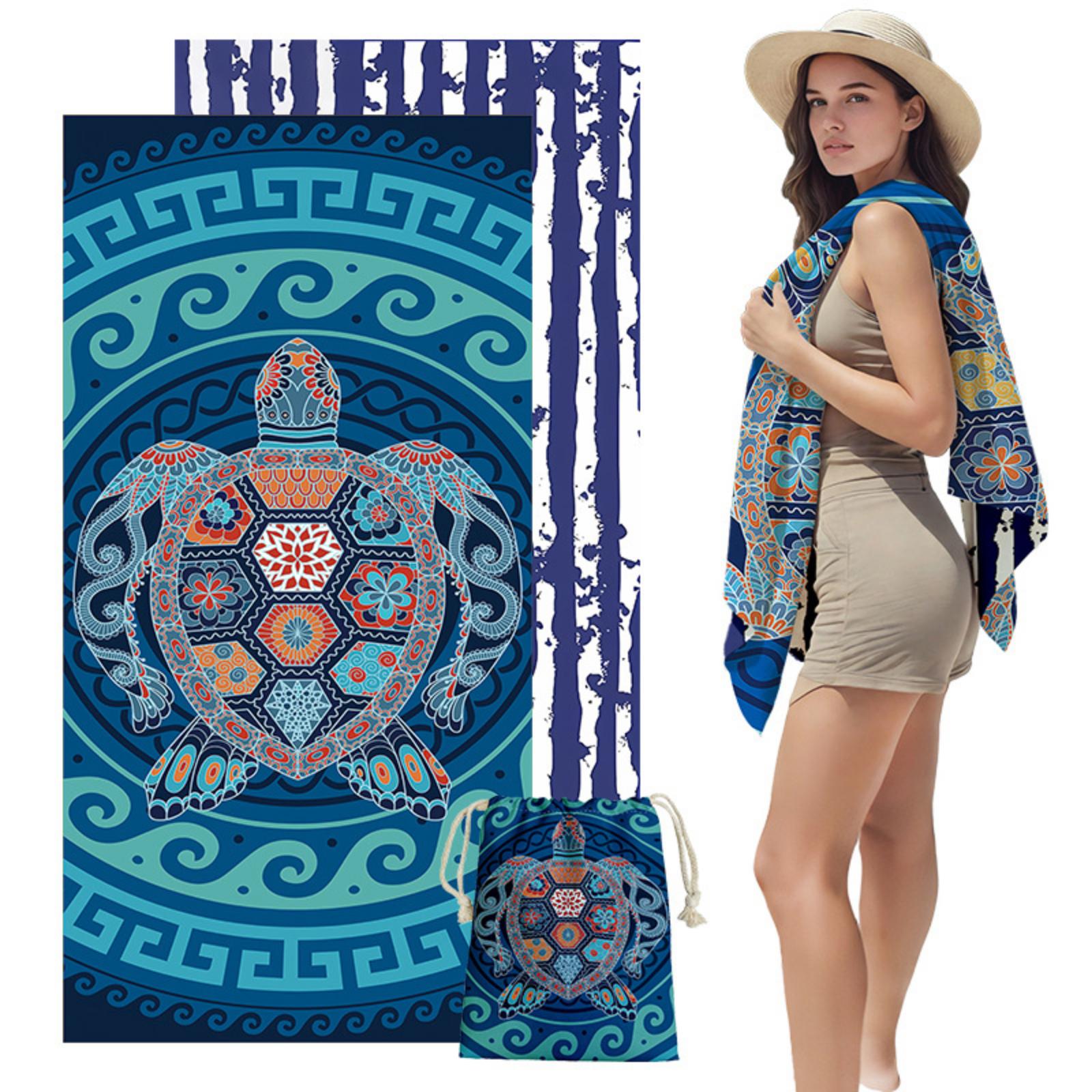 16080cm Double-Sided Print Quick-Dry Beach Towel with Carry Bag Large Absorbent Bath Towel One Size
