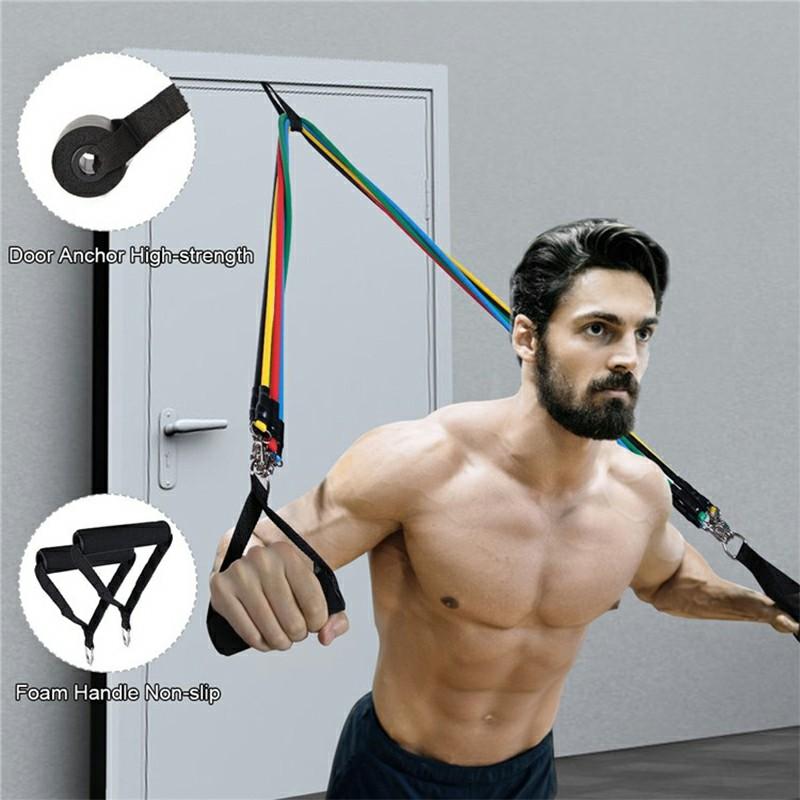

11Pcs/Set Fitness Resistance Band TPR+Nylon Workout Tension Puller Exercise Elastic Rope Type A