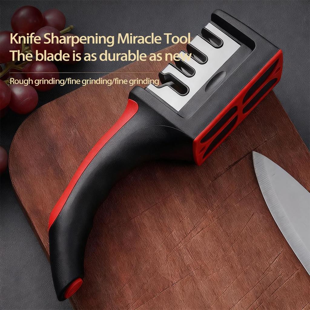 Four-Stage Knife Sharpener: Quick 5-Second Sharpening for Kitchen Knives and Scissors with Fine Grinding and Versatile Blade Care.