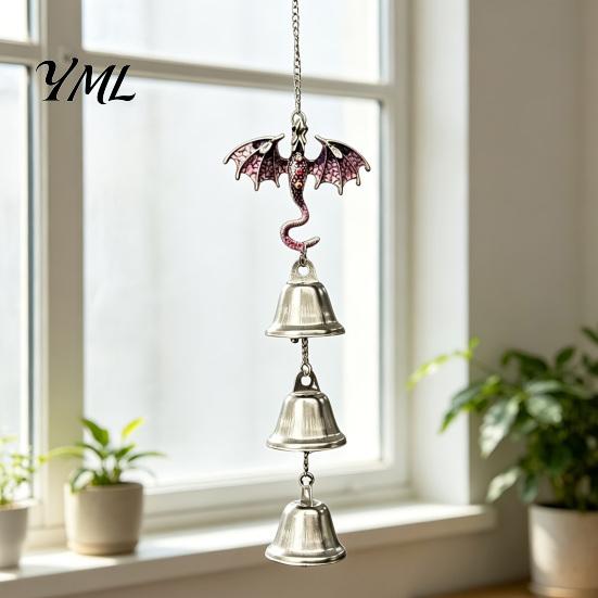 Exquisite Alloy Craft Retro Dragon Hanging Bells, Metal Flying Wind Chime, Rustic Decorative Wall Ornament Fantasy Outdoor Garden for Patio Porch Yard