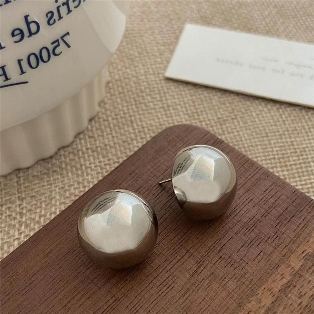Fashion Shiny Half Ball Earrings Metal Geometric Stud Earrings Vintage Gold Silver Color Daily Holiday Women Jewelry Gifts