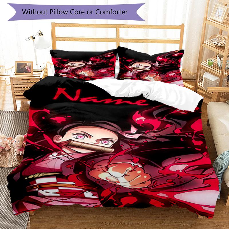 3pcs Custom Name Demon Slayer Bedding Set Duvet Cover Closure Includes 1 Duvet Cover & 2 Pillowcases, Soft and Comfortable for All Seasons.