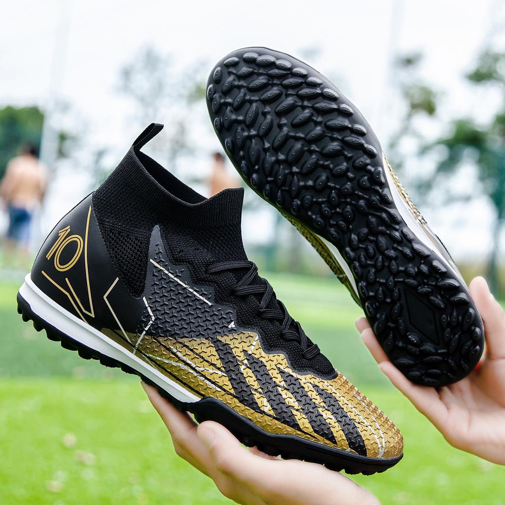 20252025 Flying woven football shoes high-top broken nails male and female students grass training long nails competition sports shoes