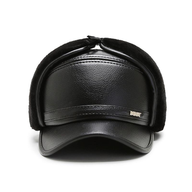 Letter Beat Warm Cap Pu Leather Outdoor Windproof Breathable Protection Sun