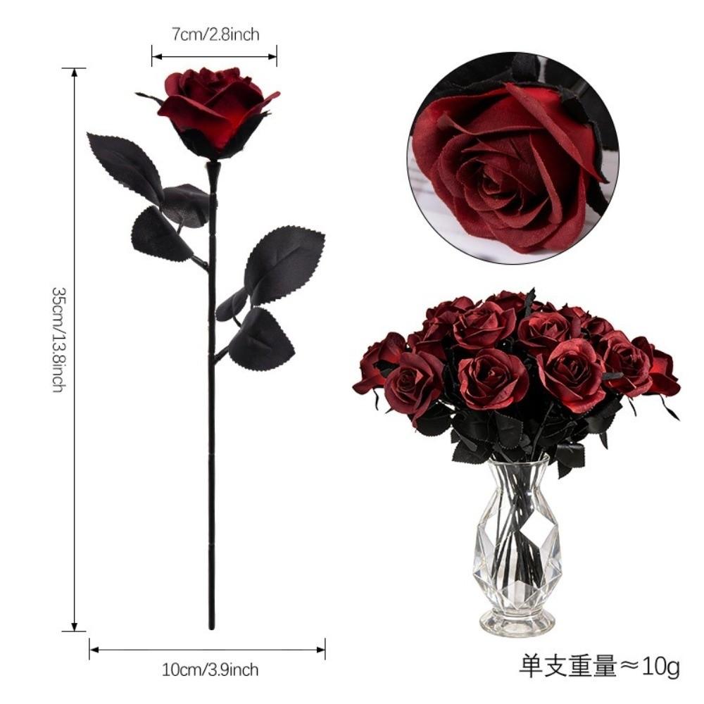New Black and White Roses Artificial Black Roses Fake Flowers DIY Long Stem with Leaves Cemetery Roses Home Decor Black Bouquet