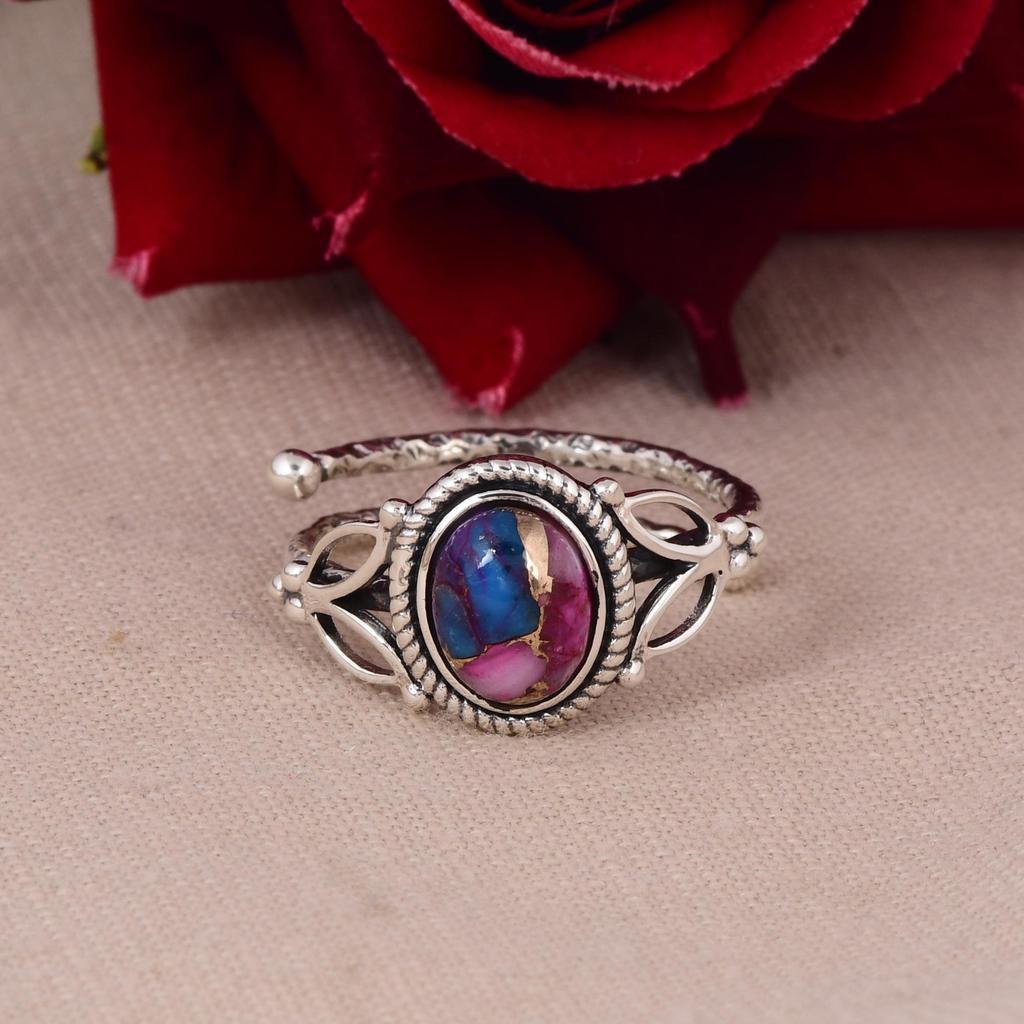 Mojave Purple Oyster Turquoise Ring, Oval Gemstone, Adjustable Boho Ring, Stackable Sterling Silver Ring, Gift For Her