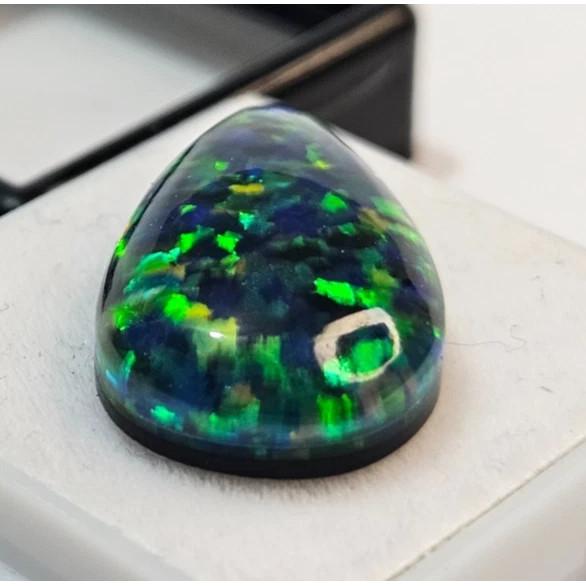 Cabochon Ethiopian Black Opal 10-11 Ct Pear Cut Certified Stunning Gemstone