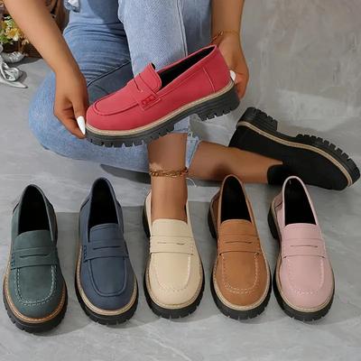 Chaussures décontractées en daim pour femmes, Mocassins compensés à enfiler, Chaussures d'automne-hiver