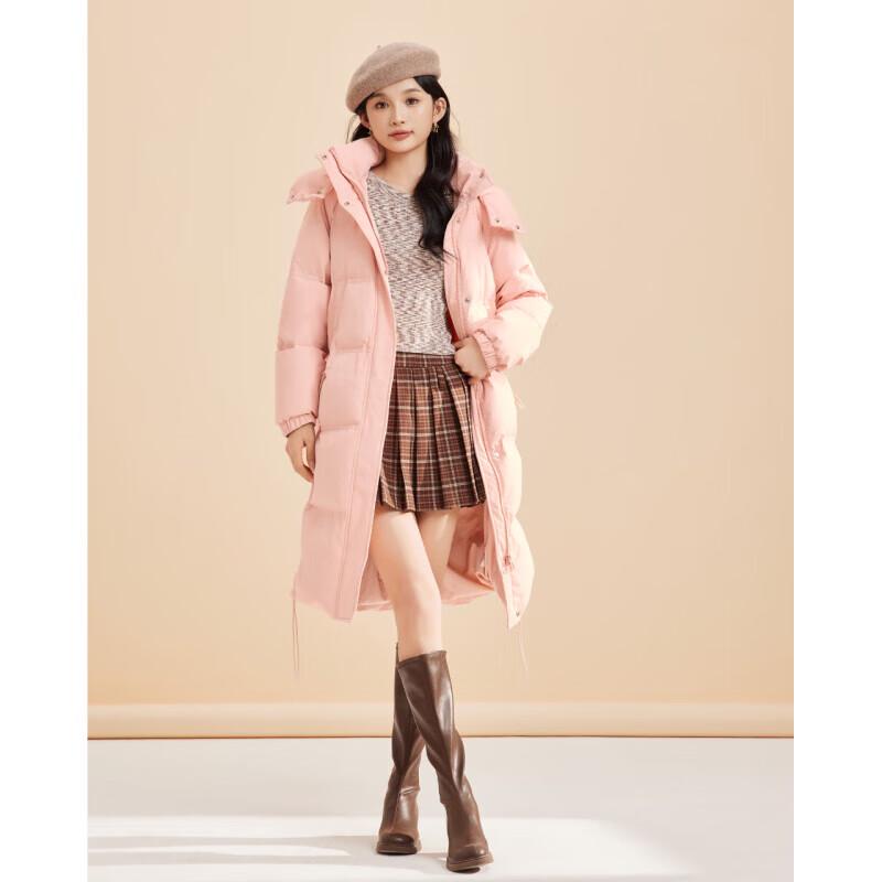 IEF Women's Korean Style Slimming Hooded Long Down Jacket