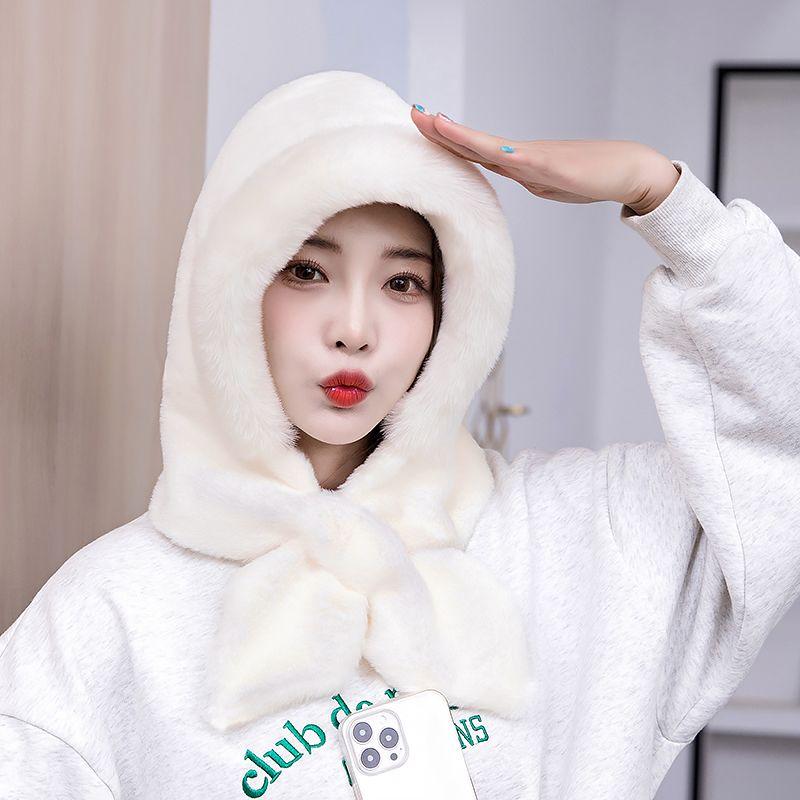 

Новая зимняя шапка с рогами, шарф, милый теплый утепленный плюшевый галстук с крестиком, встроенная шляпа