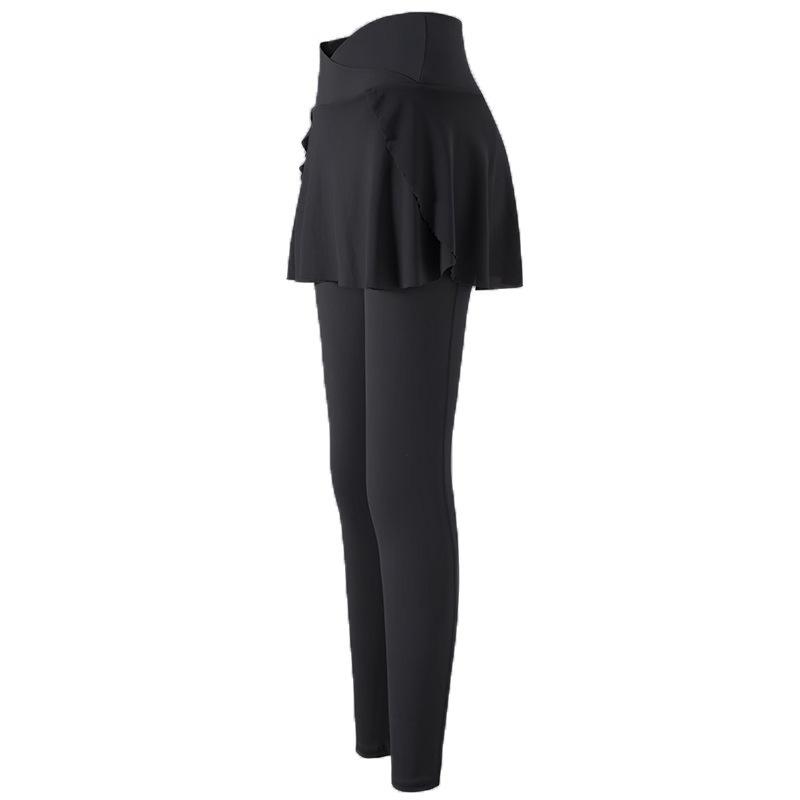 Yoga Pants for Women Wearing Slim and Hips Fake Two-piece Trousers Running Quick-drying High-waist Anti-exposure Dance Fitness Skirt Pants