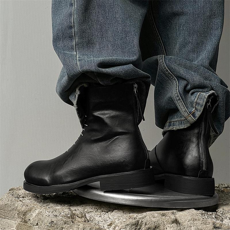 Original Design 2025 S/A New Hight Quality Street Style Black Leather Boots For Men's Hombre Teenagers Daily Party Dress Shoes