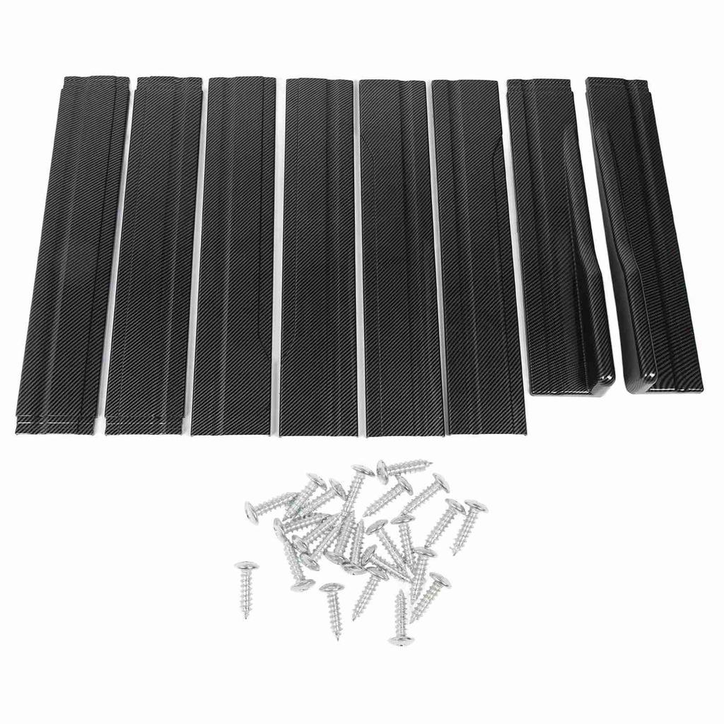 8PCS 218cm Car Side Skirt Carbon Fiber Pattern 4 Section Type Gloss Black Universal Replacement For Accord