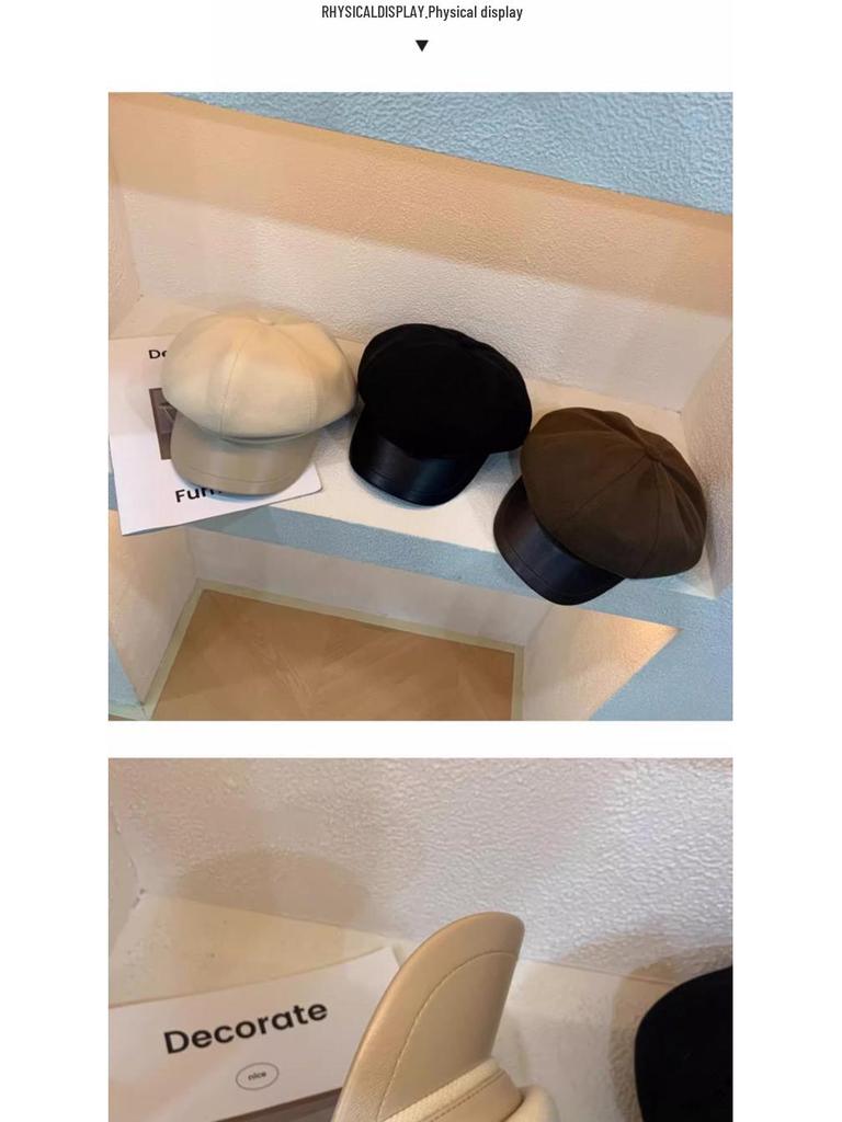 Novo Boina Octogonal Feminina 2025 – Preto, Ajuste para Cabeça Grande, Tendência Artística Outono/Inverno, Estilo Pintor de Rosto Pequeno